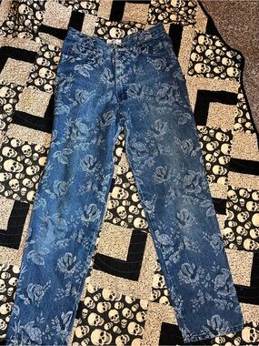 Blue Floral Straight-Leg Jeans